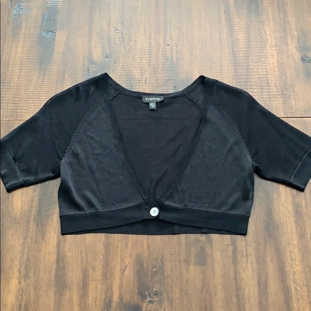 BEBE Shiny Knit One Button Shrug Cropped Cardigan